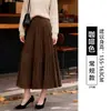 Saia midi de veludo cinza para mulheres, outono/inverno, cintura alta, corte A, plissada, perfeita para tipos de corpo pera, cobre os quadris e fica ótima