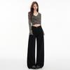 Calça Jeans Wide Leg Preta para Mulheres 2025 Outono Novo Estilo Pequena Solta Efeito Emagrecedor Alta Qualidade Caimento Drapê Reta Comprimento Total