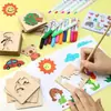 Conjunto de Ferramentas de Stencil de Pintura de Madeira para Crianças, Stencils Vazados Brinquedos Educativos, Brinquedos de Rabiscar para Crianças, Atacado