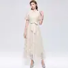 Vestido de verano romántico estilo francés original con cuello de camisa, lazo de encaje bordado, adecuado para fotografía de viajes y compromiso, vestido largo para comercio exterior