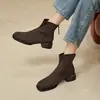 Botines de Ante Francés para Mujer Otoño Invierno 2026 Estilo Nuevo Tacón Grueso Punta Cuadrada Adelgazantes Botas Martin Cremallera Trasera Botines Elásticos para Mujer