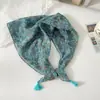 Pañuelo pequeño cuadrado de algodón y lino con borlas de 58 cm Protector de cuello Bufanda suave Pañuelo decorativo para la cabeza Pañuelo floral Retro Pequeño Fresco