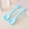 Garfo Colher de Silicone para Bebê com Cabo de Madeira Suplementação Doméstica Garfo Colher de Silicone com Cabo de Madeira adequado Colher de Alimentação Infantil Resistente a Quedas