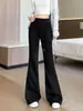 Calça esportiva preta boca de sino feminina, novo modelo primavera e outono 2026, calça de moletom de ioga de cintura alta que afina, calça pantalona casual