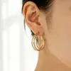 Novos Brincos de Argola Grandes Multicamadas Estilo Retrô de Luxo Leve Dourado e Prateado Duas Cores Aro Liso Emagrecimento Facial Brincos Vintage Femininos