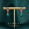 [A partir de 300 piezas en stock] Pendientes de cuentas de cobre esmaltado estilo palaciego pintado dorado chapado en oro azul quemado pendientes elegantes antiguos