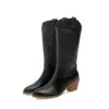 32 Botas de Cuero Tacones Altos Botas Chelsea Gruesas Nuevas para Mujer Comercio Exterior Cabeza Redonda Botas de Jinete Manga Étnica Bordado Blanco