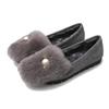Mocassins Huide Yixinda T26 de Pelo de Coelho para Mulheres, Bico Redondo, Forrados com Lã, Sola Macia, Salto Baixo, Sapatos Quentes para Gestantes