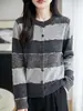 Nuevo cárdigan de punto redondo con pelo de mapache retro para Otoño/Invierno 2026, manga larga para mujer, bloques de color, top holgado, prenda de abrigo
