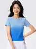 Camiseta Deportiva de Verano Nueva, Gradiente, Secado Rápido, Manga Corta, Ajustada, para Correr, Fitness, Yoga, Pilates