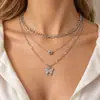 Moda Europeia e Americana Transfronteiriça Luxo Leve Pingente Borboleta com Strass Colar Corrente de Coração Tendência Corrente de Clavícula Venda Quente Atacado Mulheres