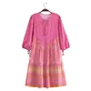 Vestido de verão feminino novo estilo europeu e americano em viscose com estampa d'água e aplicação de flores 8717
