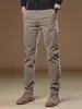 Pantalones Casuales de Algodón Puro de Gama Alta para Hombre, Nuevo Estilo Otoño e Invierno 2026, Pantalones de Vestir Rectos Ajustados Color Caqui para Hombres de Mediana Edad
