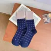 Meias Femininas de Cano Médio Outono e Inverno Estilo Japonês Meias Largas Tendência Retrô Bolinhas Bloqueio de Cores Meias de Algodão Fofas Bolinhas