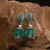 Nuevos Pendientes Versátiles de Moda Retro Estilo Chino Diseño de Nicho Pendientes Elegantes Esmeralda Pendientes Simples de Gama Alta