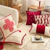 Decoraciones de Año Nuevo para el Año del Caballo, Cojín para Sofá de Dormitorio y Mirador con Relleno, Funda de Almohada Estilo Chino Nuevo, Rojo con un Toque de Lujo