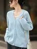 Cárdigan de Lana 100% de Estilo Holgado para Mujer, Cuello en V, Tejido de Trenzas, Agradable al Tacto, Suave, Cálido, Prendas de Punto, Suéter Abrigo a la Moda