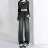Jeans Grises de Cemento de Pierna Ancha para Mujer Otoño e Invierno 2025 Nuevos de Cintura Alta Populares Otoño Pantalones Rectos Estrechos Americanos
