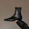 Botines retro de estilo francés para mujer, de suela blanda, punta cuadrada, tacón bajo, suela gruesa, ajustados, con cremallera, botas negras de comercio exterior transfronterizo para otoño e invierno