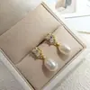 Pendientes de Plata de Ley S925 con Aguja Francesa, Diseño Simple, Completos de Circonita Diamantada para Celebridades Femeninas, Lujosos Elegantes, Pendientes de Perla Genuina, Estilo Súper Hada