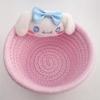 Cesta de Armazenamento Fofa de Desenho Animado Roda de Algodão Trançada Cesta de Armazenamento de Gato Caixa de Armazenamento de Cosméticos para Mesa Organizar Pequena Cesta
