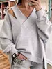 Moletom de cor sólida, versátil, casual, confortável, para outono e inverno, moda, estação independente da Amazon, transfronteiriço europeu e americano 2026, com alça cruzada