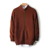 Otoño Invierno Nuevo Grueso Pesado 100% Lana Cárdigan para Hombre Cuello Alto Cremallera con Bolsillos Prendas de Punto Suelto Suéter Moderno