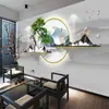Fondo de pantalla de sala de estar 3D estilo chino nuevo pintura a tinta de montaña papel tapiz de restaurante sala de té pared frontal de empresa tela de pared