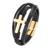 Pulseira de Couro Trançado Cruzado Estilo Europeu e Americano Transfronteiriço DIY Moda Trançada Multicamadas Pulseira de Couro Masculina com Fecho Magnético