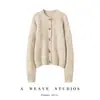 Cardigã de caxemira outono e inverno com botões de chifre, top cardigã de tricô gola redonda, jaqueta suéter vintage elegante e versátil para mulheres