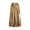 Falda 2019 Otoño e Invierno Nueva Delgada Estilo Coreano Cintura Alta Versátil Metálica Reflectante Longitud Media Falda Plisada Línea A para Mujer