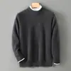 Suéter grueso de lana pura para otoño e invierno, color liso, prenda interior de punto de cuello alto medio para hombre, corte holgado, versátil, moderno, suéter para hombre de talla grande