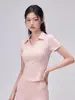 Polo de yoga para mujer, manga corta, ligero, secado rápido, alta elasticidad, adecuado para entrenamiento de Pilates, efecto adelgazante, camiseta deportiva