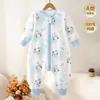 Saco de dormir infantil de algodón puro, pijama de una pieza para bebé para todas las estaciones, ropa de casa para bebé con piernas separadas, ropa de dormir con cremallera de tres vías anti-patadas