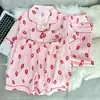 Algodón de Nube Nuevo Conjunto de Pijama de Tres Piezas de Dibujos Animados Dulce y Lindo Camiseta de Manga Corta Shorts Cárdigan Ropa de Casa