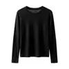 Camiseta de manga longa com gola de camada dupla em linho Tencel para mulheres, top básico versátil de nicho para o início do outono para o dia a dia