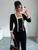 Conjunto de Duas Peças Elegante de Tricô Patchwork Europeu e Americano Cruzado Outono 2026 Novo Cardigã Jaqueta e Colete Feminino