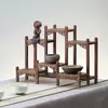 Estante para Tazas de Té de Madera Maciza J Estante Bogu Estilo Chinoiserie Caja de Almacenamiento Estante de Almacenamiento de Mesa Tetera de Té Pu'Er Alrededor de la Estufa Preparación de Té Juego de Té con B
