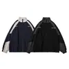 Chaqueta de Otoño e Invierno 2024 con Costuras de Color Contrastante Estilo Retro Cuello Alto para Hombre Marca de Moda Estilo Preppy Holgado Chaqueta Casual para Parejas