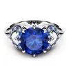 Anillo de Compromiso Wish2 Quilates Zafiro Azul, Anillo con Forma de Corazón, Joyería de Estilo Decorativo Artístico