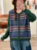 Outono Inverno Novo Retrô Fio de Algodão Bloco de Cores Gola Redonda Manga Longa Tricô Solto Versátil Casual Tricô Top Casaco
