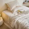 Conjunto de quatro peças de alta qualidade Classe A, lavado à areia, em Tencel austríaco Lenzing, roupa de cama lisa bordada em Liocel com toque luxuoso