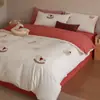 Juego de cuatro piezas de algodón de fibra larga de 100 hilos, rosa, estilo princesa, 100% algodón, bordado 100% algodón, lujo ligero, sábana bajera de alta gama