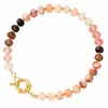Pulseira Colorida de Pedras Naturais e Contas para Mulheres com Fecho Redondo, Estilo Artístico Vintage, Acessório para Presente de Celebração de Aniversário