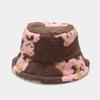 Sombrero para Mujer Otoño e Invierno Patrón de Oso Lindo Engrosado Cálido Sombrero Cubeta Simple Moda Exterior Sombrero de Pescador de Piel de Cordero