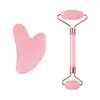 Masajeador rodillo forma de corazón de cuarzo rosa, tabla gua sha forma de corazón de cristal rosa, tabla de belleza facial, masajeador rodillo de doble cabeza