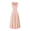 Ropa de Mujer Transfronteriza al por Mayor Vestido Francés de Cuadrado con Tirantes Finos Cintura Ceñida Adelgazante Temperamento Petite Cintura Alta Vestido Largo
