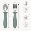 Cuchara y tenedor infantiles de acero inoxidable con mango de silicona para niños pequeños