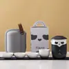 Conjunto de chá de viagem criativo de panda, copo expresso portátil, kit de armazenamento de uma panela e três copos para acampamento, presente corporativo, xícara de chá