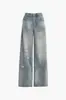 26 Jeans de Mezclilla Lavados Desgastados Rasgados Retro para Mujer Pierna Recta Ceñidos de Cintura Alta Sueltos Pantalones Largos hasta el Suelo Dropshipping